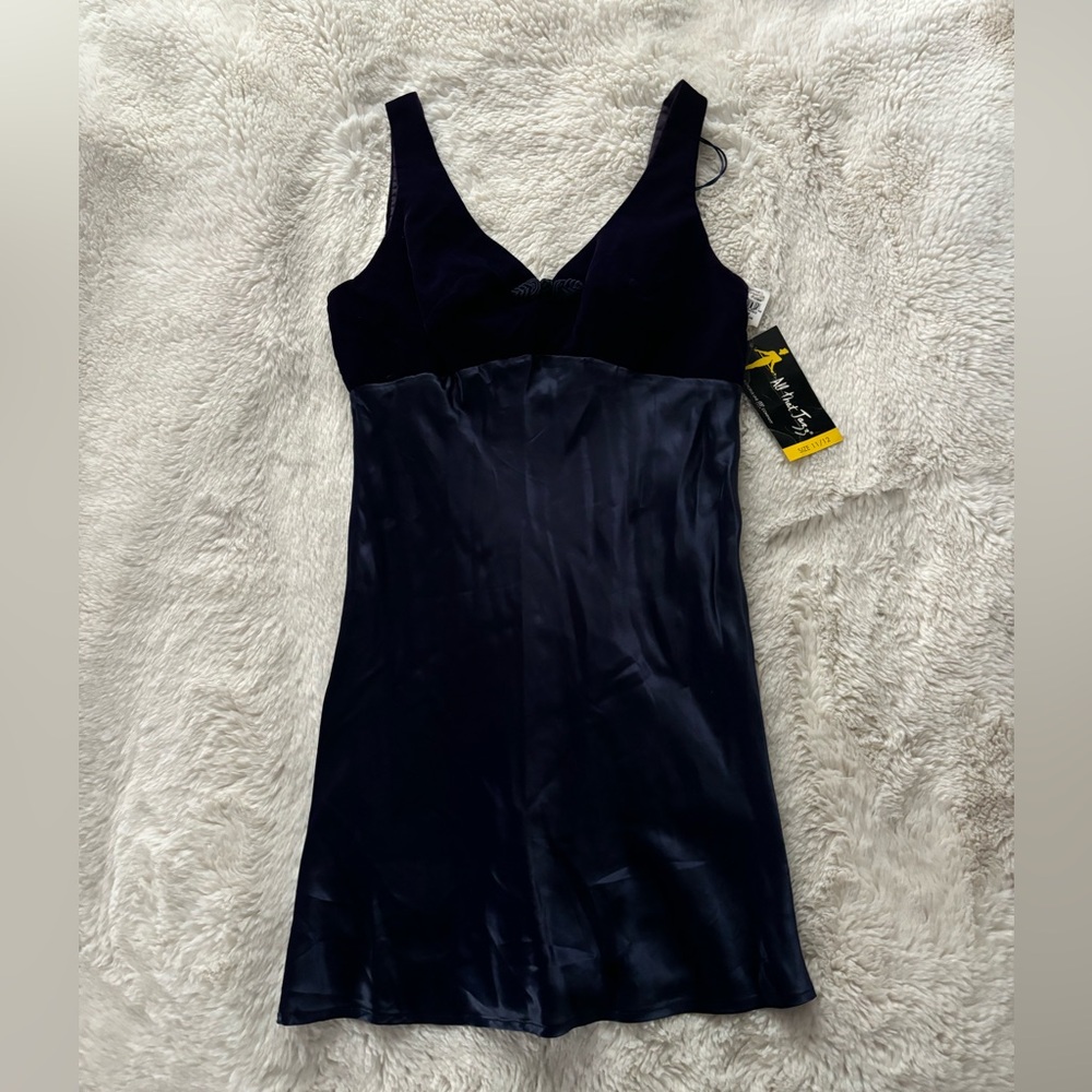 VTG 90s NWT All That Jazz - Indigo Blue Satin and Velvet Mini Dress